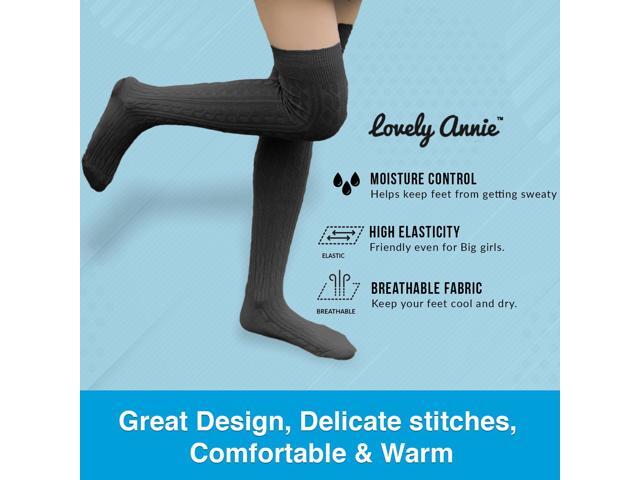 Lovely Annie Women's 3 Pairs Incredible Durable Super Soft Unique Over Knee High Thigh High Cotton Socks Size 6-9 A1024(Black)
