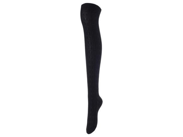 Lovely Annie Women's 5 Pairs Incredible Durable Super Soft Unique Over Knee High Thigh High Cotton Socks Size 6-9 A1024(Black)