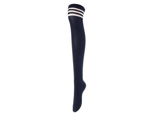 Lovely Annie Women's 3 Pairs Incredible Durable Super Soft Unique Over Knee High Thigh High Cotton Socks Size 6-9 A1022(Black, Dark Grey, Navy)