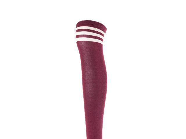 Lovely Annie Women's 3 Pairs Incredible Durable Super Soft Unique Over Knee High Thigh High Cotton Socks Size 6-9 A1022(Wine)