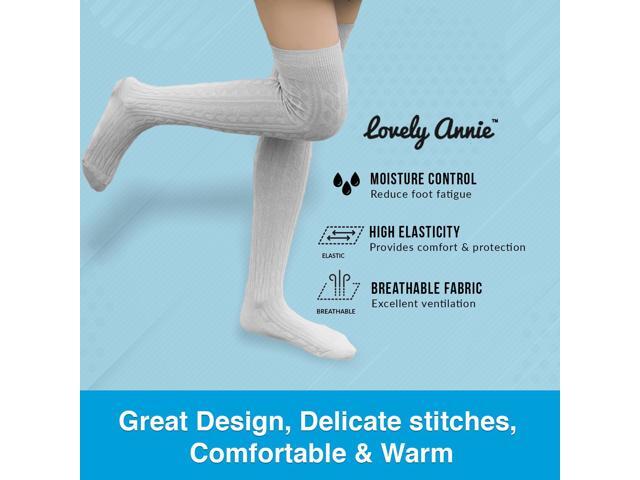 Lovely Annie Women's 3 Pairs Incredible Durable Super Soft Unique Over Knee High Thigh High Cotton Socks Size 6-9 A1024(Light Grey)