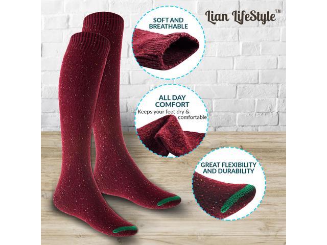 Lian LifeStyle Women's 3 Pairs Cute High Knee Cotton Socks, Cozy Fluffy Fancy with a Wide Color and Size Range Size 6-9 L158212(Wine)