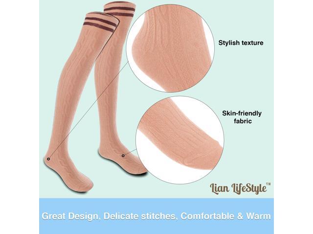 Lian LifeStyle Women's 3 Pairs Adorable Comfortable Soft Thigh High Over Knee High Cotton Socks Size 6-9 L1023(Khaki)