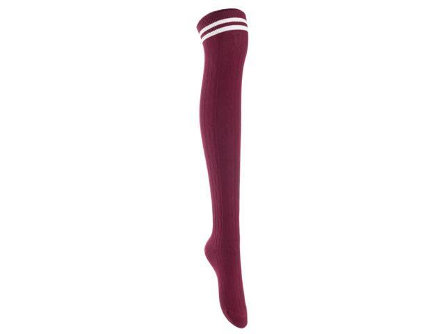 Lian LifeStyle Women's 5 Pairs Adorable Comfortable Soft Thigh High Over Knee High Cotton Socks Size 6-9 L1023(Wine)