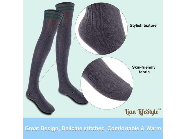 Lian LifeStyle Women's 3 Pairs Adorable Comfortable Soft Thigh High Over Knee High Cotton Socks Size 6-9 L1023(DarkGrey)