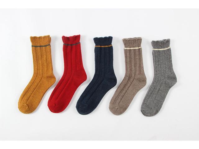 Lian LifeStyle Big Girl's Women's 5 Pairs Gorgeous Wool Blend Socks, Comfortable & Cozy Durable & Breathable Crew Socks L1853 Size 6-9 5P5C-1
