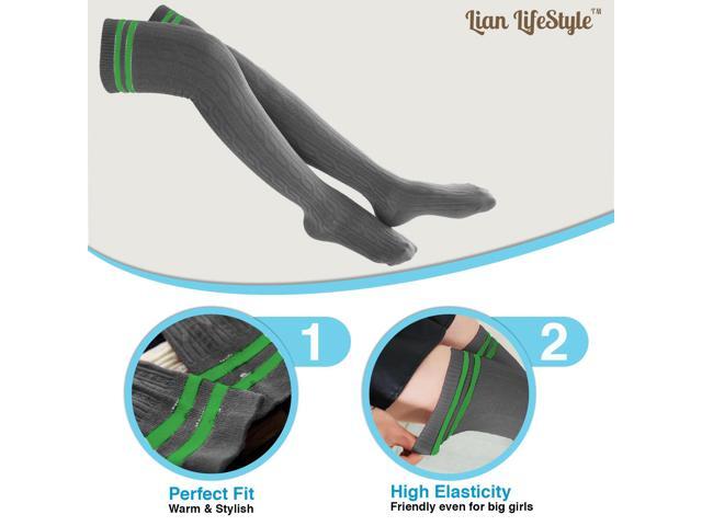 Lian LifeStyle Women's 3 Pairs Adorable Comfortable Soft Thigh High Over Knee High Cotton Socks Size 6-9 L1023(DarkGrey)