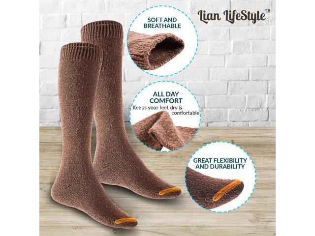 Lian LifeStyle Women's 3 Pairs Cute High Knee Cotton Socks, Cozy Fluffy Fancy with a Wide Color and Size Range Size 6-9 L158212(Coffee)