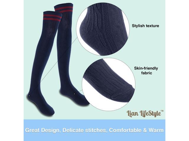 Lian LifeStyle Women's 5 Pairs Adorable Comfortable Soft Thigh High Over Knee High Cotton Socks Size 6-9 L1023(Navy)
