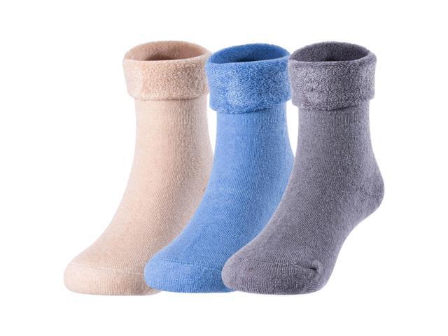 Lian LifeStyle 3 Pairs Children Wool Crew Boot Socks. Super Comfortable, Soft, Adorable and Durable HRL1801 Size 0M-6M (Blue, Gray, Beige)