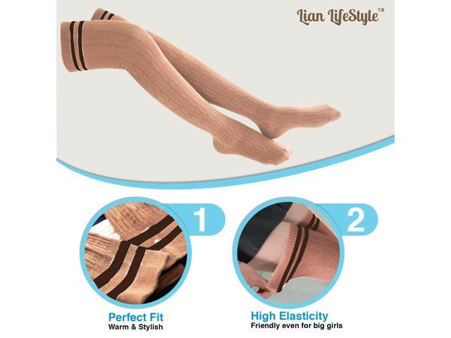 Lian LifeStyle Women's 3 Pairs Adorable Comfortable Soft Thigh High Over Knee High Cotton Socks Size 6-9 L1023(Khaki)
