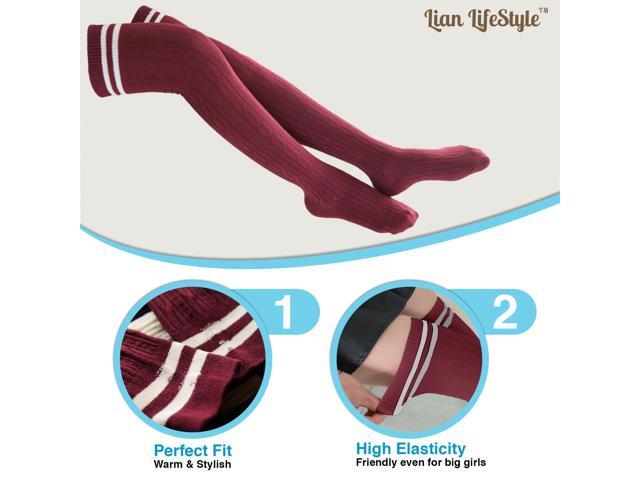 Lian LifeStyle Women's 5 Pairs Adorable Comfortable Soft Thigh High Over Knee High Cotton Socks Size 6-9 L1023(Wine)