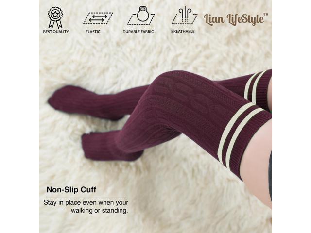 Lian LifeStyle Women's 5 Pairs Adorable Comfortable Soft Thigh High Over Knee High Cotton Socks Size 6-9 L1023(Wine)