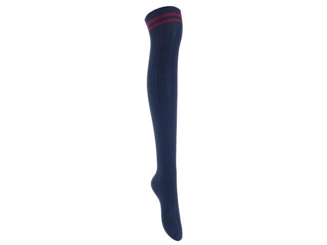 Lian LifeStyle Women's 5 Pairs Adorable Comfortable Soft Thigh High Over Knee High Cotton Socks Size 6-9 L1023(Navy)