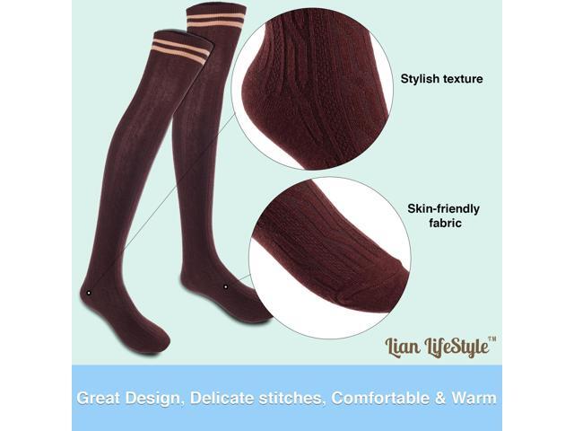 Lian LifeStyle Women's 3 Pairs Adorable Comfortable Soft Thigh High Over Knee High Cotton Socks Size 6-9 L1023(Coffee)