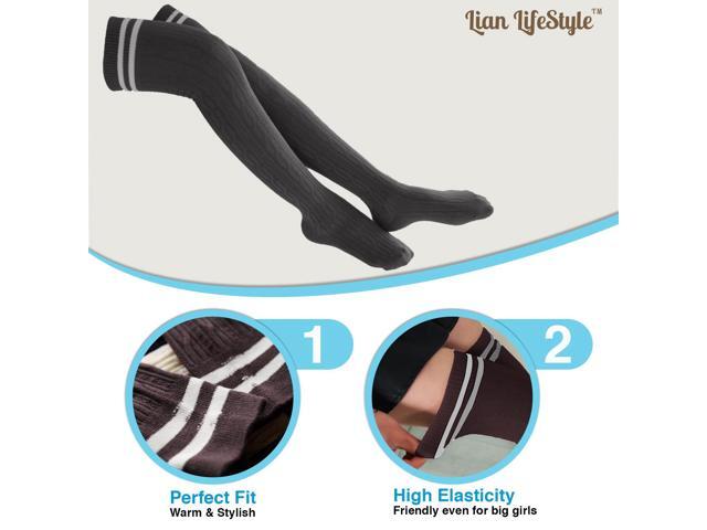 Lian LifeStyle Women's 3 Pairs Incredible Durable Super Soft Unique Over Knee High Thigh High Cotton Socks Size 6-9 L1023(Black)