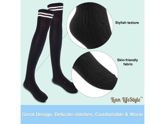 Lian LifeStyle Women's 3 Pairs Incredible Durable Super Soft Unique Over Knee High Thigh High Cotton Socks Size 6-9 L1023(Black)