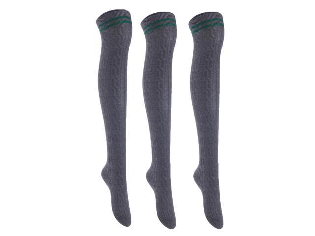 Lian LifeStyle Women's 3 Pairs Adorable Comfortable Soft Thigh High Over Knee High Cotton Socks Size 6-9 L1023(DarkGrey)