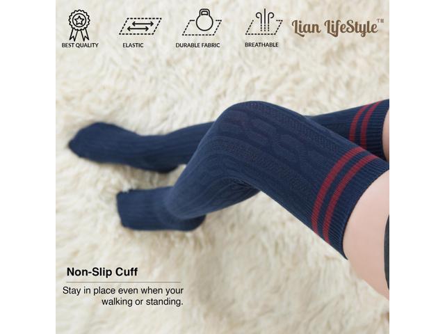 Lian LifeStyle Women's 5 Pairs Adorable Comfortable Soft Thigh High Over Knee High Cotton Socks Size 6-9 L1023(Navy)