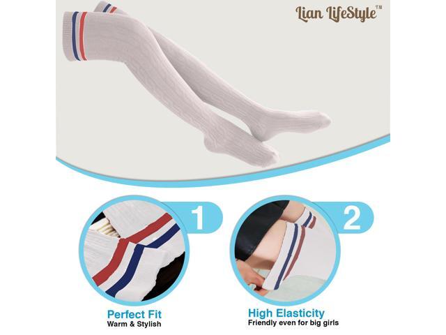 Lian LifeStyle Women's 5 Pairs Adorable Comfortable Soft Thigh High Over Knee High Cotton Socks Size 6-9 L1023(White)