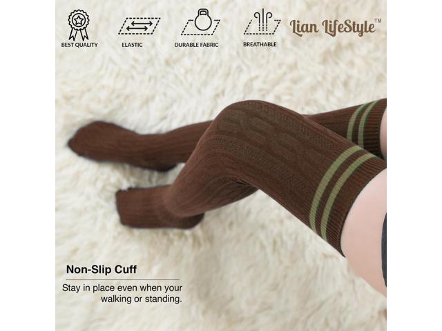 Lian LifeStyle Women's 3 Pairs Adorable Comfortable Soft Thigh High Over Knee High Cotton Socks Size 6-9 L1023(Coffee)