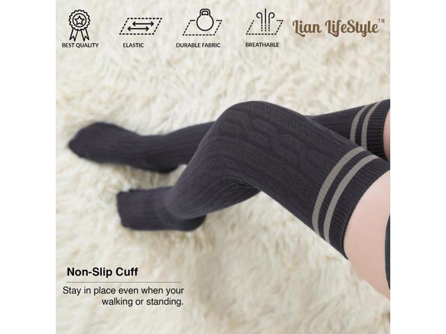 Lian LifeStyle Women's 3 Pairs Adorable Comfortable Soft Thigh High Over Knee High Cotton Socks Size 6-9 L1023(Black,Coffee,Wine)