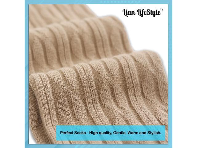 Lian LifeStyle Women's 3 Pairs Adorable Comfortable Soft Thigh High Over Knee High Cotton Socks Size 6-9 L1024(Beige)