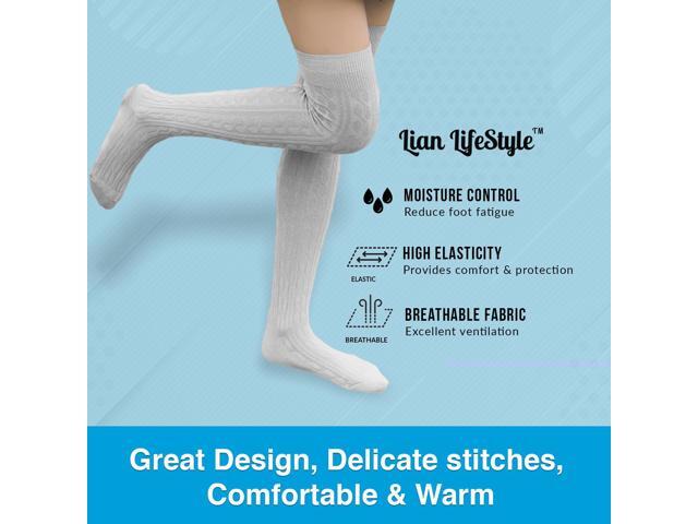 Lian LifeStyle Women's 3 Pairs Adorable Comfortable Soft Thigh High Over Knee High Cotton Socks Size 6-9 L1024(Light Grey)