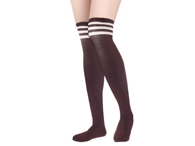 Lian LifeStyle Women's 3 Pairs Adorable Comfortable Soft Thigh High Over Knee High Cotton Socks Size 6-9 L1022(Coffee)
