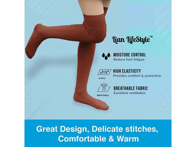 Lian LifeStyle Women's 3 Pairs Adorable Comfortable Soft Thigh High Over Knee High Cotton Socks Size 6-9 L1024(Coffee)