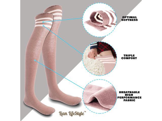 Lian LifeStyle Women's 5 Pairs Adorable Comfortable Soft Thigh High Over Knee High Cotton Socks Size 6-9 L1022(Khaki)