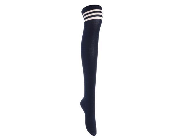 Lian LifeStyle Women's 3 Pairs Adorable Comfortable Soft Thigh High Over Knee High Cotton Socks Size 6-9 L1022(Black, Coffee, Navy)