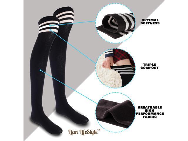 Lian LifeStyle Women's 5 Pairs Adorable Comfortable Soft Thigh High Over Knee High Cotton Socks Size 6-9 L1022(Black)