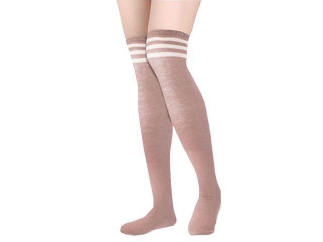 Lian LifeStyle Women's 5 Pairs Adorable Comfortable Soft Thigh High Over Knee High Cotton Socks Size 6-9 L1022(Khaki)