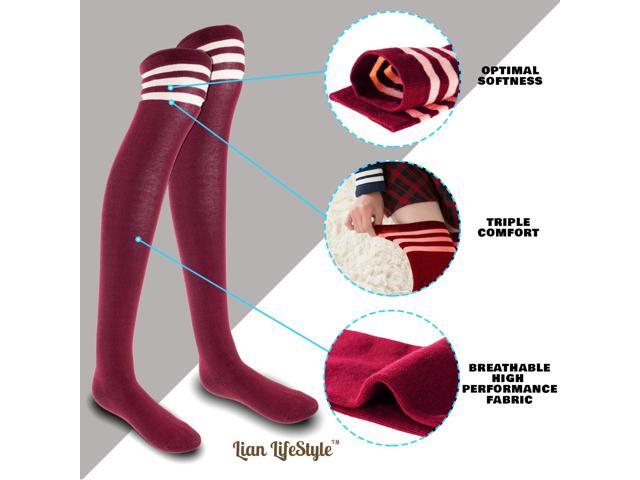 Lian LifeStyle Women's 5 Pairs Adorable Comfortable Soft Thigh High Over Knee High Cotton Socks Size 6-9 L1022(Wine)