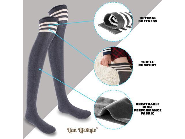 Lian LifeStyle Women's 3 Pairs Adorable Comfortable Soft Thigh High Over Knee High Cotton Socks Size 6-9 L1022(Dark Grey)