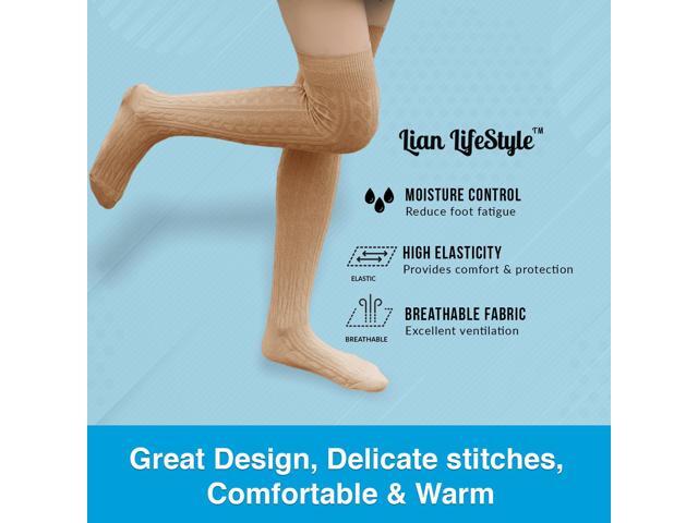 Lian LifeStyle Women's 3 Pairs Adorable Comfortable Soft Thigh High Over Knee High Cotton Socks Size 6-9 L1024(Beige)