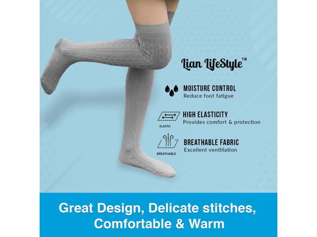 Lian LifeStyle Women's 3 Pairs Adorable Comfortable Soft Thigh High Over Knee High Cotton Socks Size 6-9 L1024(Dark Grey)