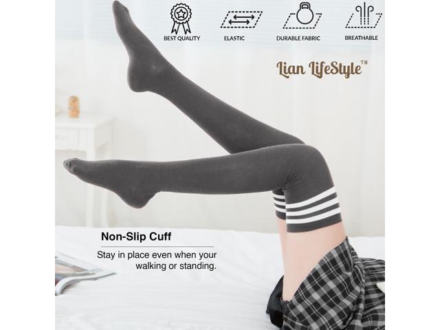 Lian LifeStyle Women's 3 Pairs Adorable Comfortable Soft Thigh High Over Knee High Cotton Socks Size 6-9 L1022(Dark Grey)