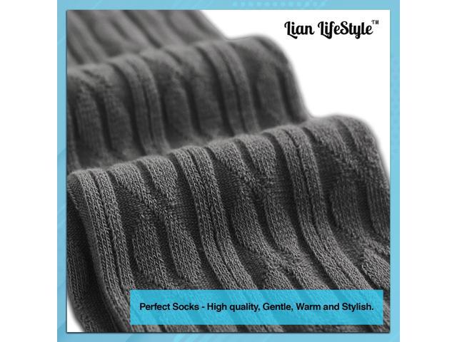 Lian LifeStyle Exquisite Big Girl's Women's 3 Pairs Thigh High Cotton Socks. Super Comfortable Female Socks in Vibrant Colors 6-9 L1024(Black)