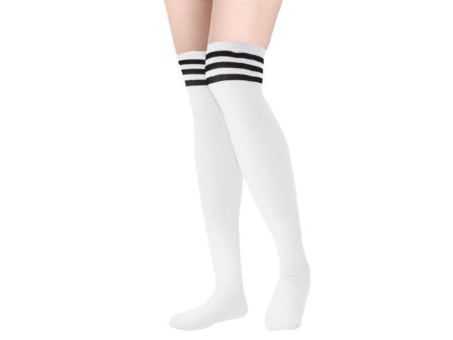 Lian LifeStyle Women's 3 Pairs Adorable Comfortable Soft Thigh High Over Knee High Cotton Socks Size 6-9 L1022(White)