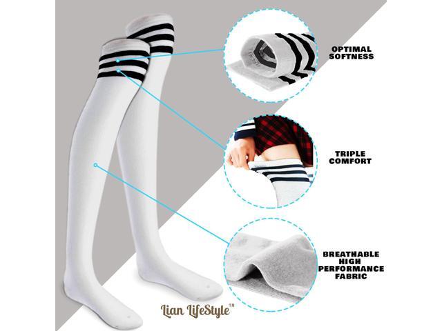 Lian LifeStyle Women's 3 Pairs Adorable Comfortable Soft Thigh High Over Knee High Cotton Socks Size 6-9 L1022(White)
