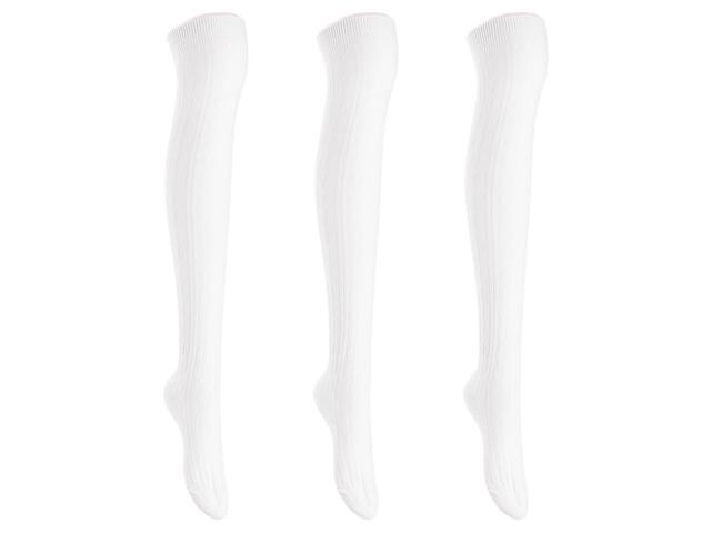 Lian LifeStyle Exquisite Big Girl's Women's 3 Pairs Thigh High Cotton Socks. Super Comfortable Female Socks in Vibrant Colors 6-9 L1024(Cream)