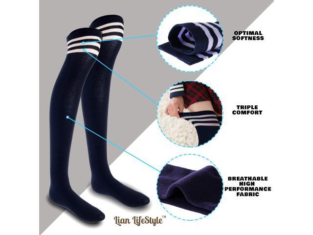 Lian LifeStyle Women's 5 Pairs Adorable Comfortable Soft Thigh High Over Knee High Cotton Socks Size 6-9 L1022(Navy)