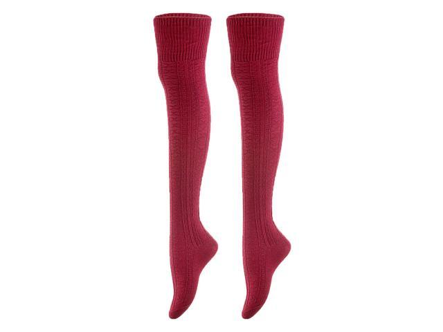Meso Big Girl's Women's 2 Pairs Awesome Thigh High Cotton Socks, Comfortable, Soft and Super Durable M1025 6-9 2p-02 (Wine)