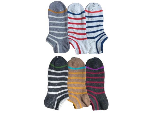 Lian LifeStyle Light & Comfy Women's 6 Pairs Low Cut Cotton Socks Striped For an All Day Comfortable Feel Size (6-9) Random