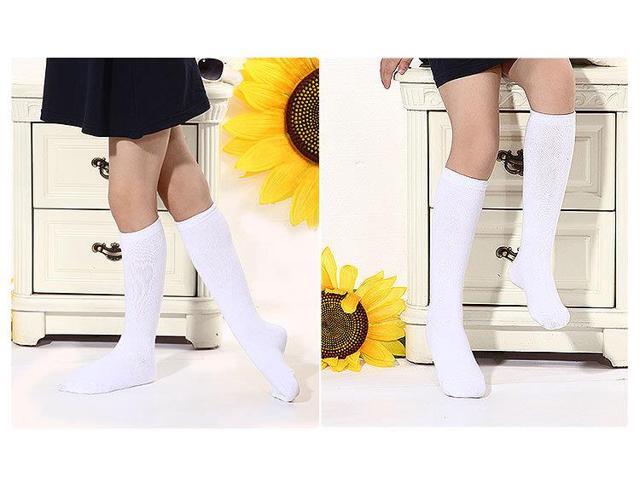 Lian LifeStyle Charming, Durable, Cozy and Fancy Children's 4 Pairs Knee Length Cotton Socks With a Wide Range of Colors JH0116 Size M(9Y-12Y)White
