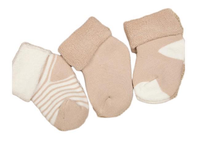 Lian LifeStyle Premium Unisex Children 3 Pairs Cotton Crew Socks. Lightweight and Effective Crew Socks Sweat Absorbent Size0-12M(Beige)