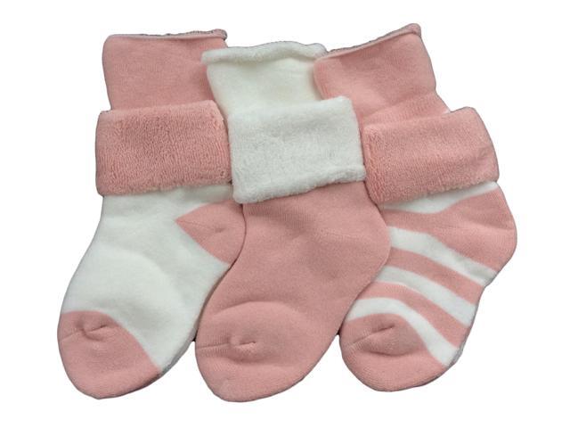Lian LifeStyle Cool & Fun Baby Girl's 3 Pairs Cotton Crew Socks Lightweight, Effective and Sweat Absorbent XS Size 6M-12M (Pink)
