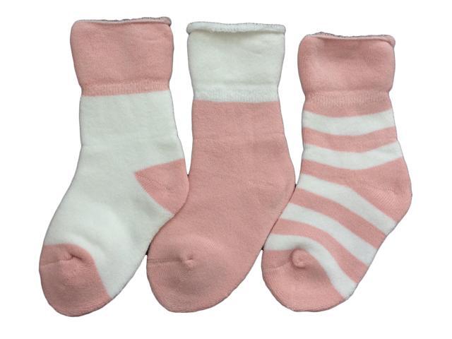 Lian LifeStyle Cool & Fun Baby Girl's 3 Pairs Cotton Crew Socks Lightweight, Effective and Sweat Absorbent XS Size 6M-12M (Pink)